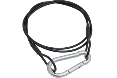 PUSHrack safety rope with carabiner preventing front wheel rotation and providing additional bike security on a campervan bike rack
