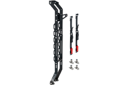 In this picture you can see a camper with vertical rear carriers for an e-scooter and a bicycle. The products are from Pushcomponents and were nominated in the Campfire 2025 ideas competition and presented at CMT 2025.