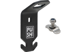 This picture shows the product PUSHrack bottle opener called BLOP, with which you can not only open your bottle but also hang a bin bag on the hook provided on the bottle opener.