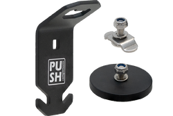 This picture shows the product PUSHrack bottle opener called BLOP, with which you can not only open your bottle but also hang a bin bag on the hook provided on the bottle opener.
