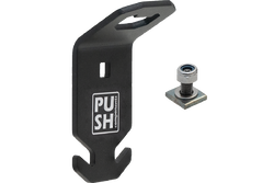 This picture shows the product PUSHrack bottle opener called BLOP, with which you can not only open your bottle but also hang a bin bag on the hook provided on the bottle opener.