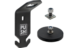 This picture shows the product PUSHrack bottle opener called BLOP, with which you can not only open your bottle but also hang a bin bag on the hook provided on the bottle opener.