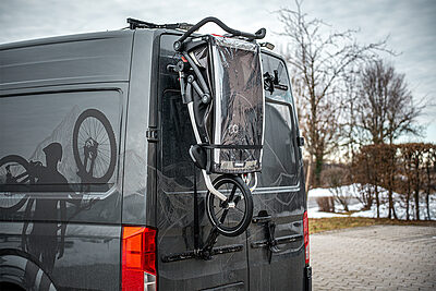 The picture shows the rear carrier for bicycle trailers or baby carriages from PUSHcomponents.