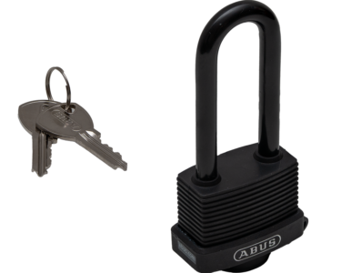 This image shows the PUSHRACK padlock with key from ARBUS.