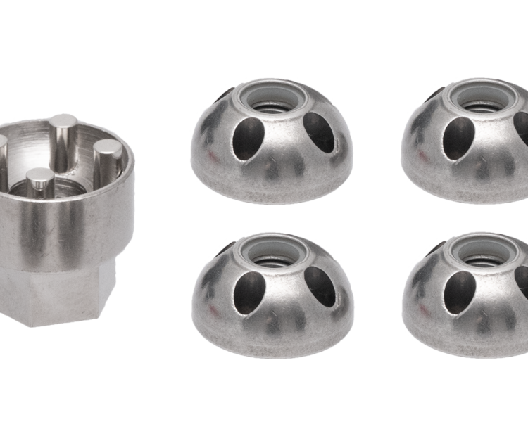 PUSHrack anti-theft set with four security lock nuts and special socket for bike rack and airline rail mounting