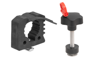 Quick Fist tool holder with lockable star knob for axe mounting on the PUSHrack Room Extender