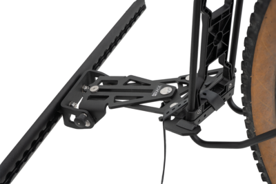 PUSHrack luggage rack adapter with mounted bicycle with rear carrier on airline rail