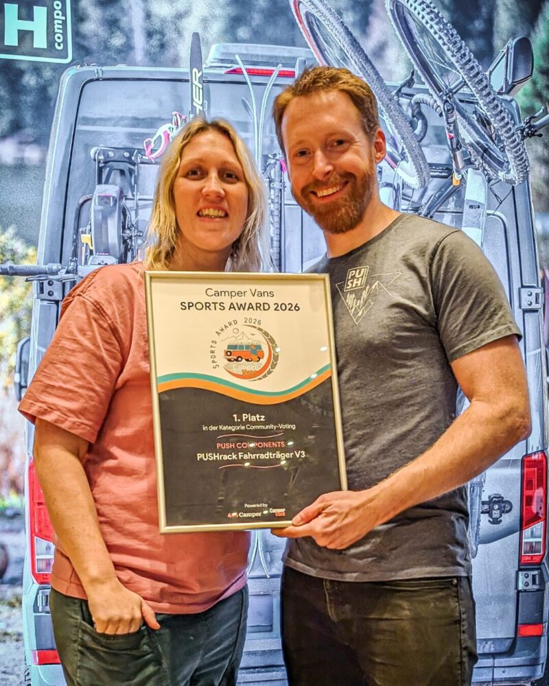 PUSHrack wins 1st place at Camper Vans Sports Award 2026 for PUSHrack bike rack V