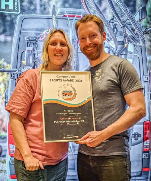 PUSHrack gewinnt 1. Platz beim Camper Vans Sports Award 2026 mit dem PUSHrack Fahrradträger V3